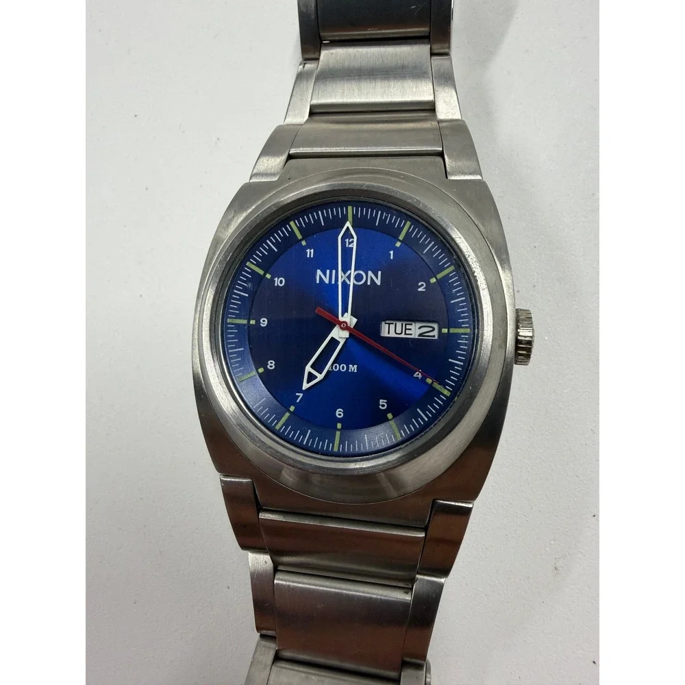 Nixon The Don Watch Mens Blue Dial Stainless Steel Day Date 100M Japan Movt 12J